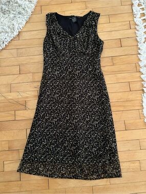 Sleeveless Black & Gold Floral A-Line Dress